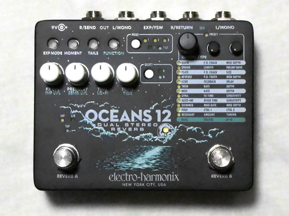 Used Electro-Harmonix EHX Oceans 12 Dual Stereo Reverb Guitar Effects Pedal