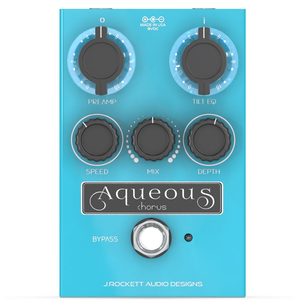 J. Rockett Aqueous blue analog chorus pedal top view