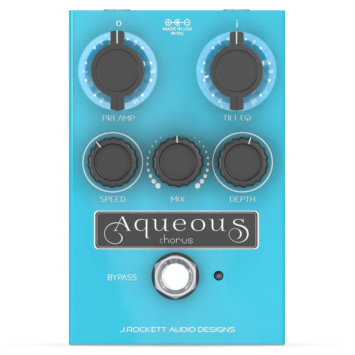 J. Rockett Aqueous chorus pedal Preamp Tilt EQ Speed Mix Depth controls