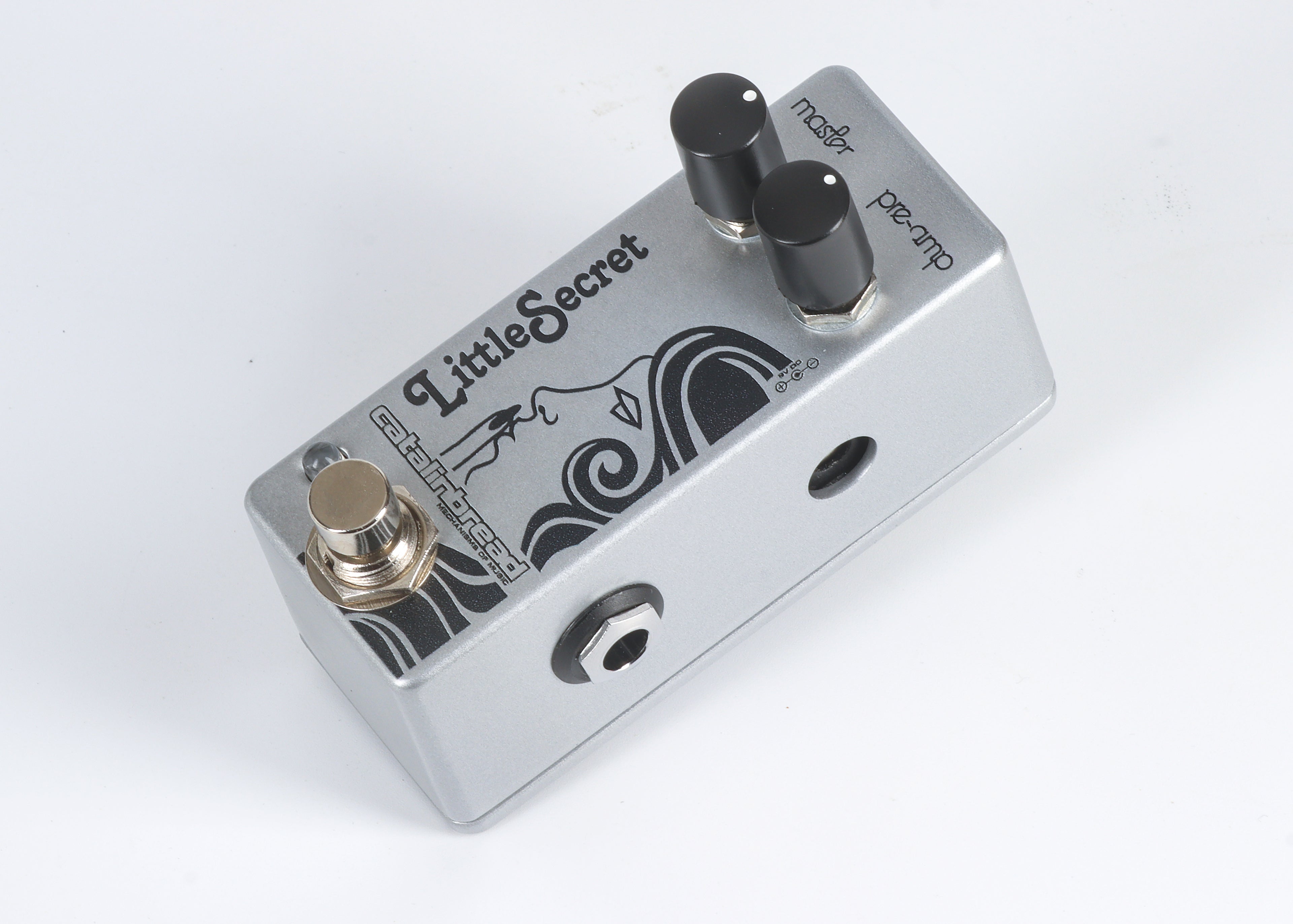 Catalinbread Little Secret Mini preamp pedal — rear view showing power input