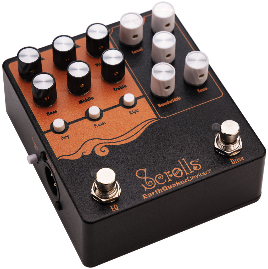 EarthQuaker Devices Scrolls Bass Odyssey bass preamp pedal — jacks and XLR out
