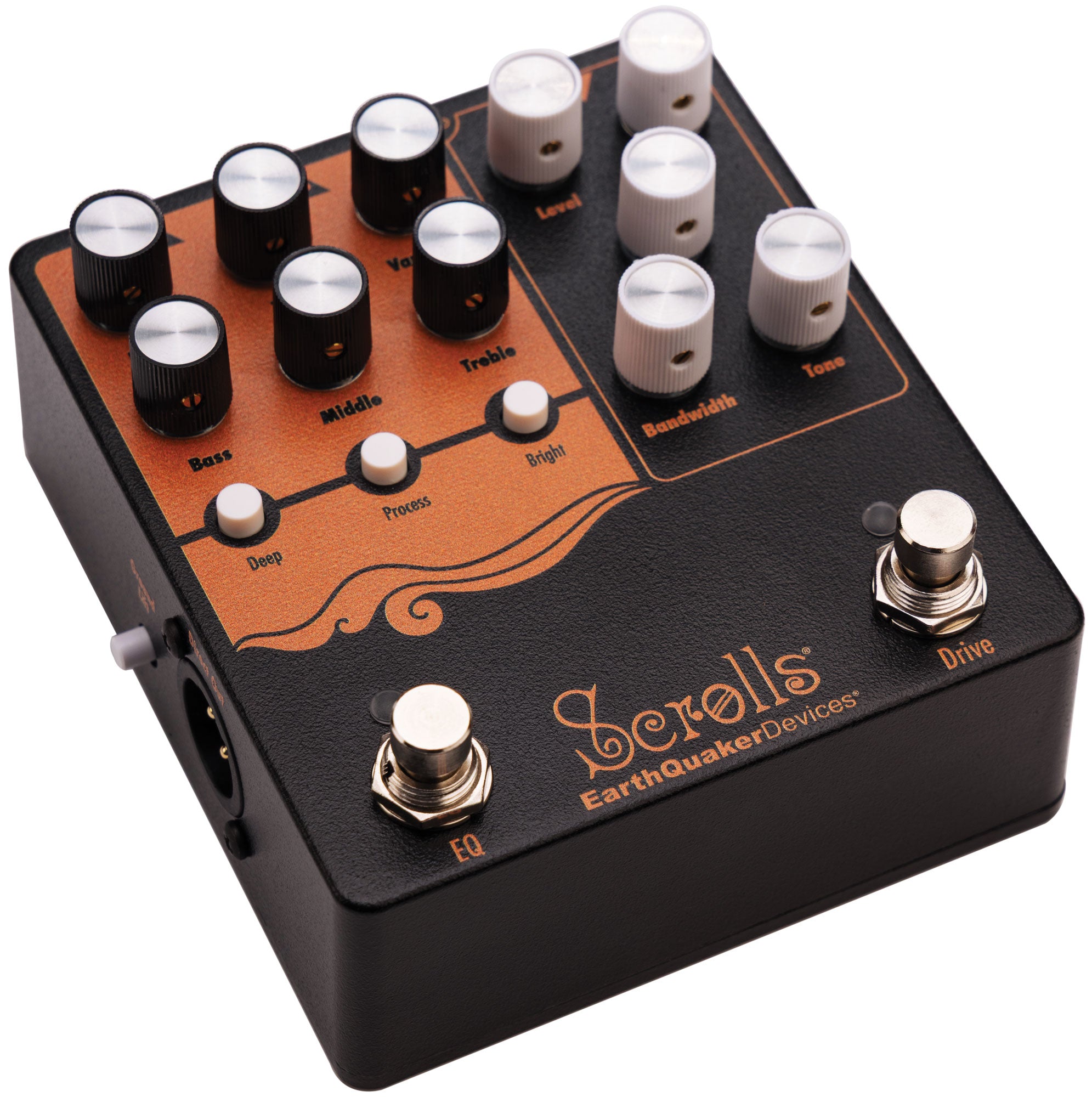 EarthQuaker Devices Scrolls Bass Odyssey bass preamp pedal — jacks and XLR out