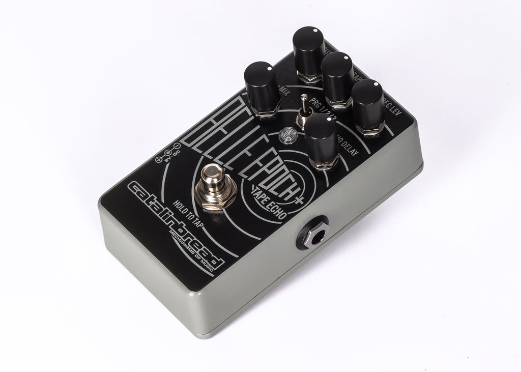 Catalinbread Belle Epoch+ tape echo delay pedal — footswitch close-up