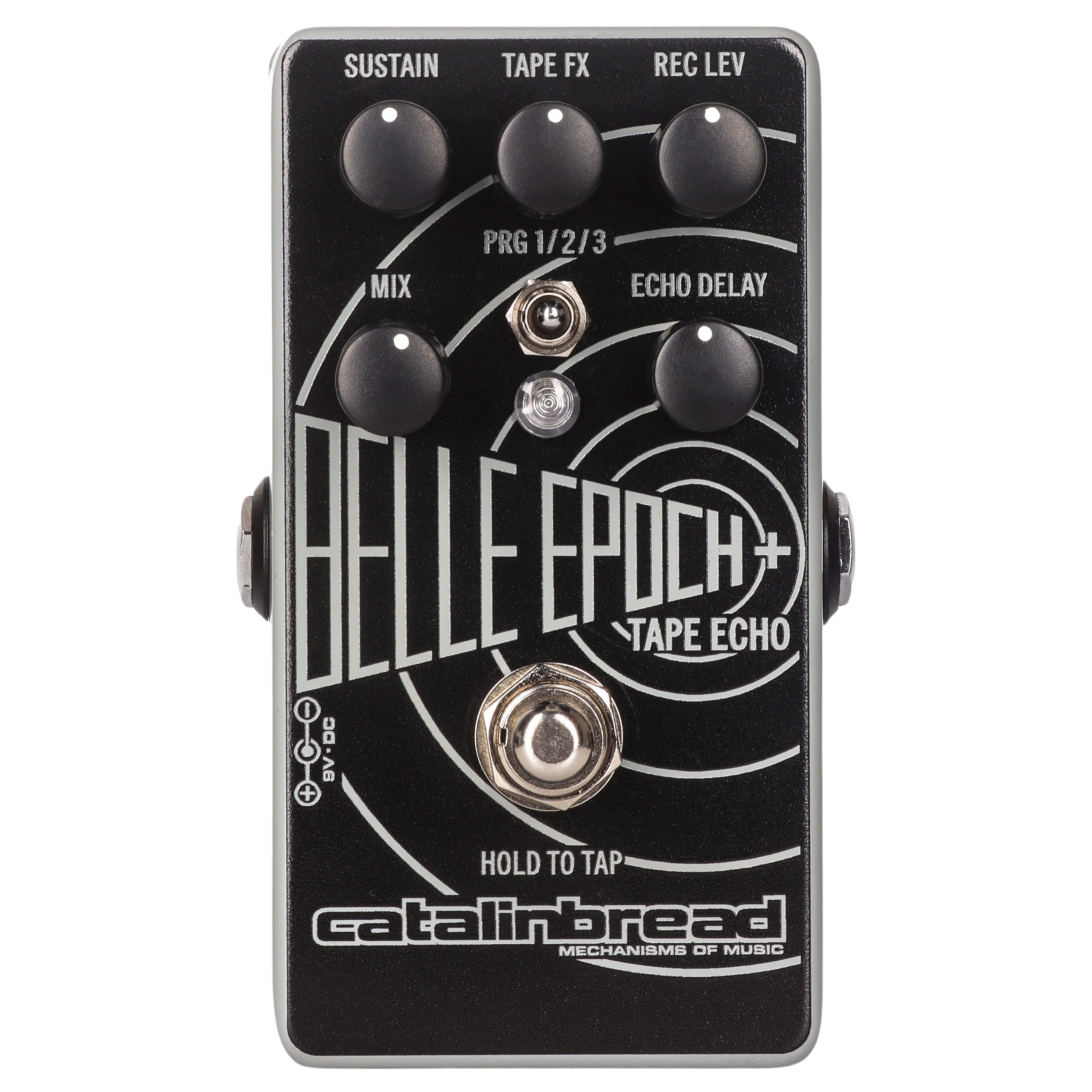 Catalinbread Belle Epoch+ tape echo delay pedal — black enclosure, top view
