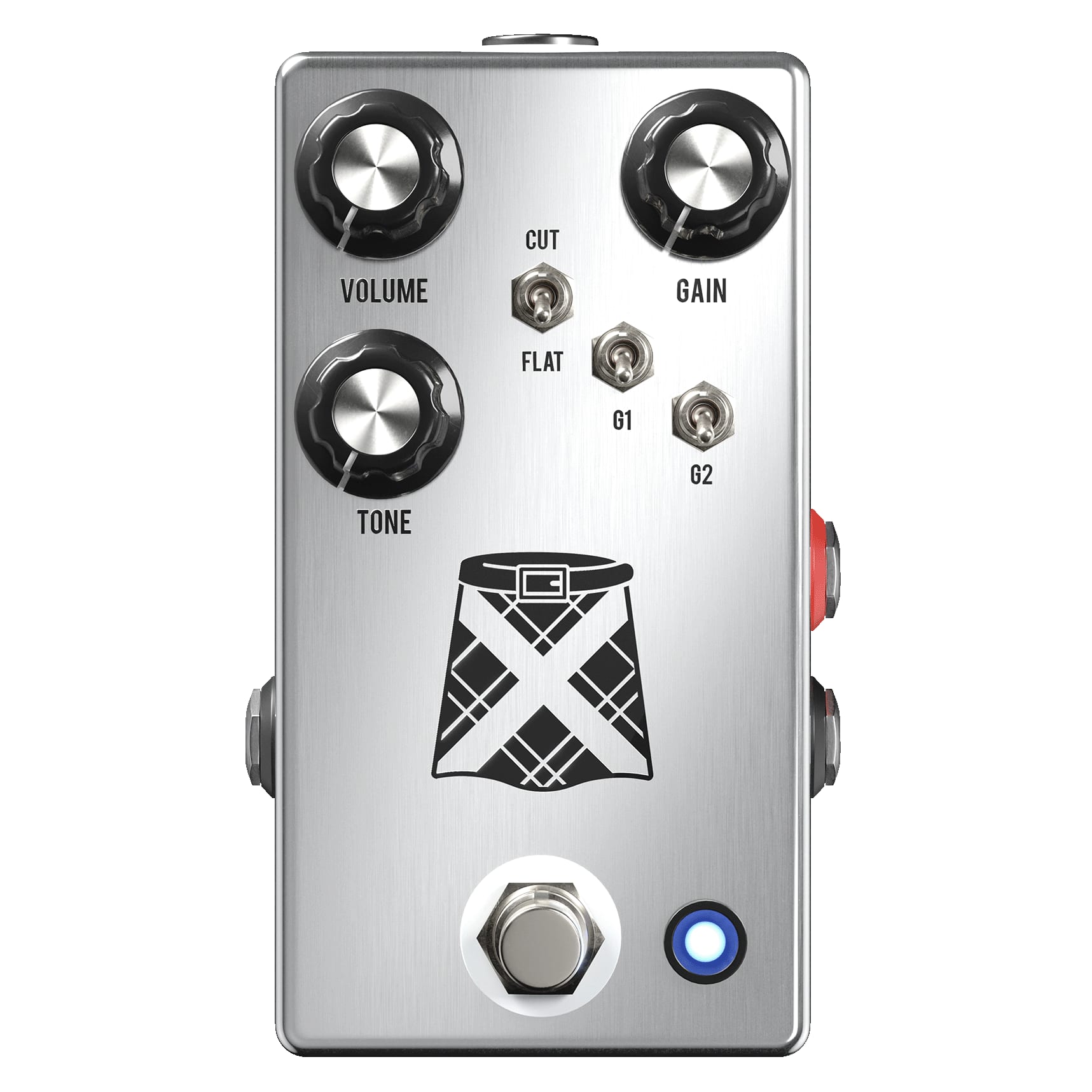 JHS Kilt 10 overdrive distortion pedal — polished aluminum, top view