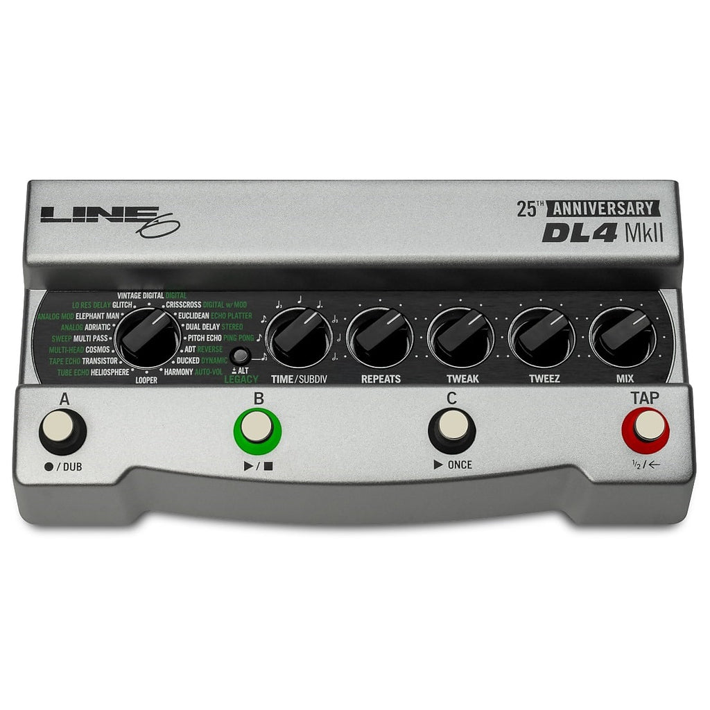 Line 6 DL4 MkII 25th Anniversary delay pedal — silver, top view