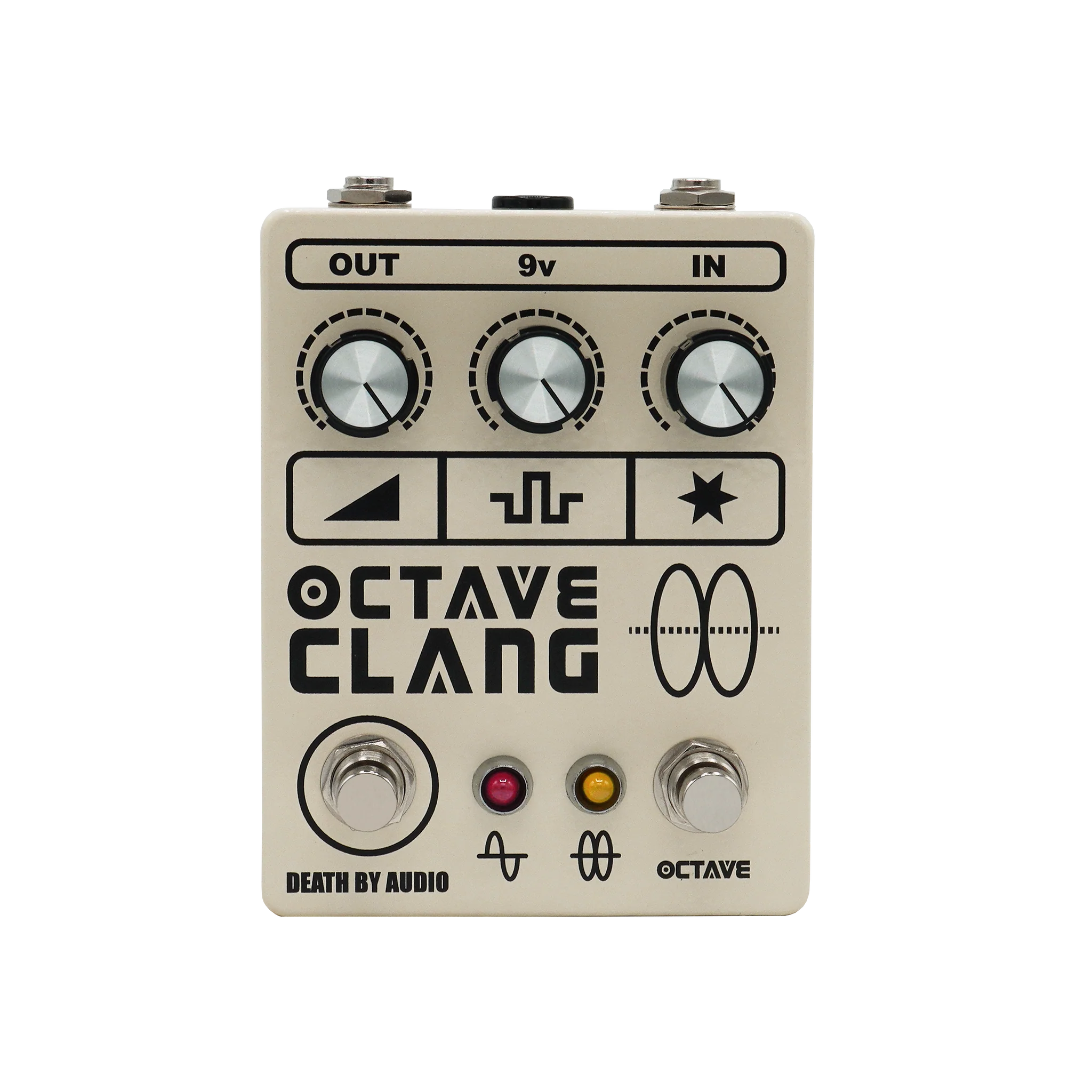 Death by Audio Octave Clang v2 fuzz pedal — top view with controls