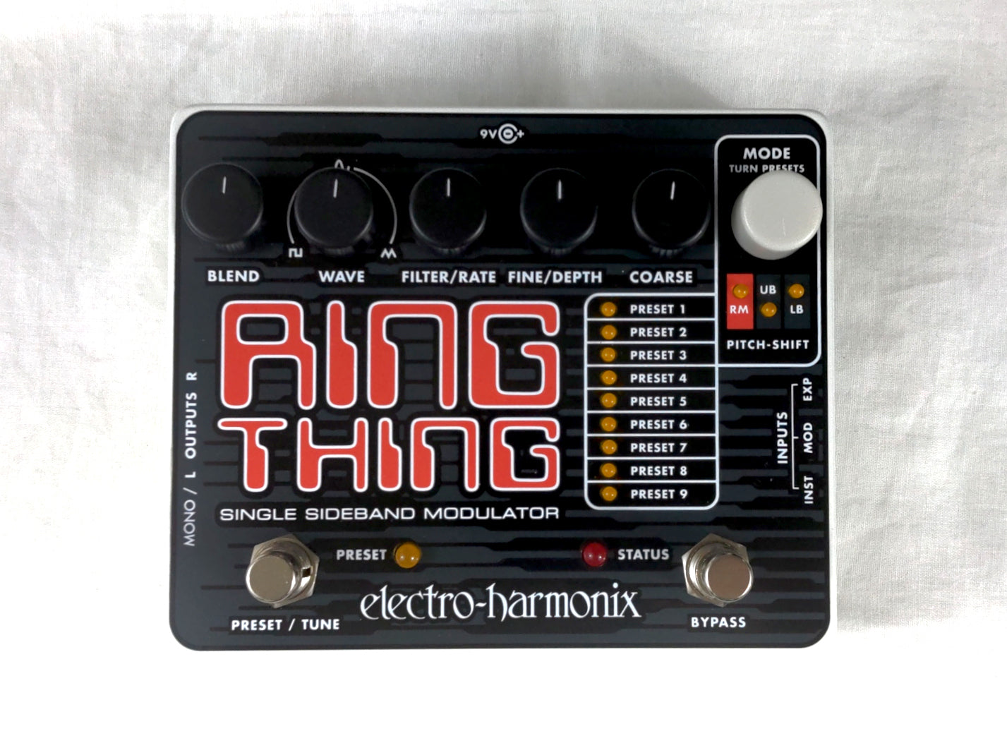 Electro-Harmonix Ring Thing modulator pedal — top view with controls