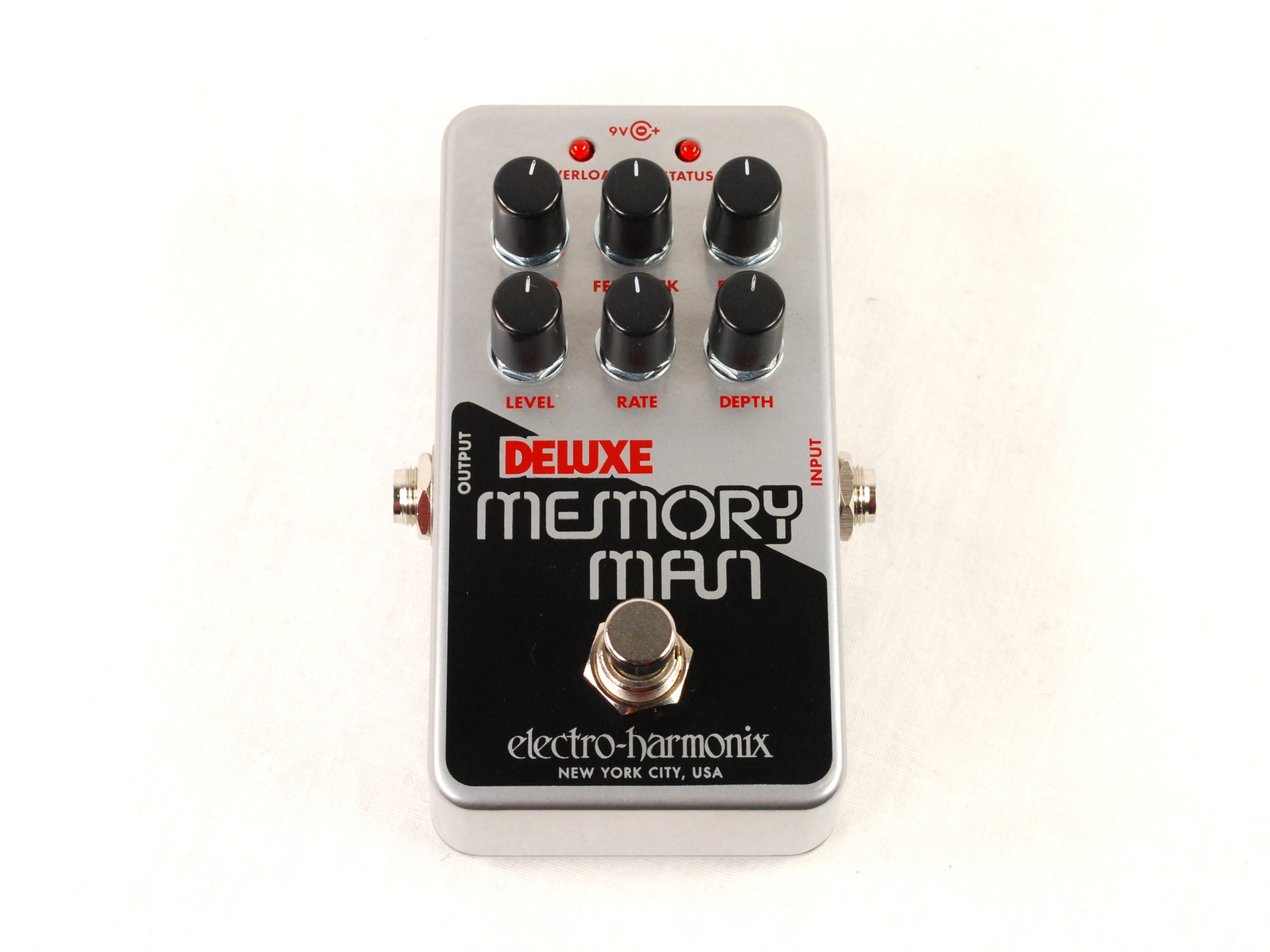 Electro-Harmonix Nano Deluxe Memory Man delay pedal — silver, top view