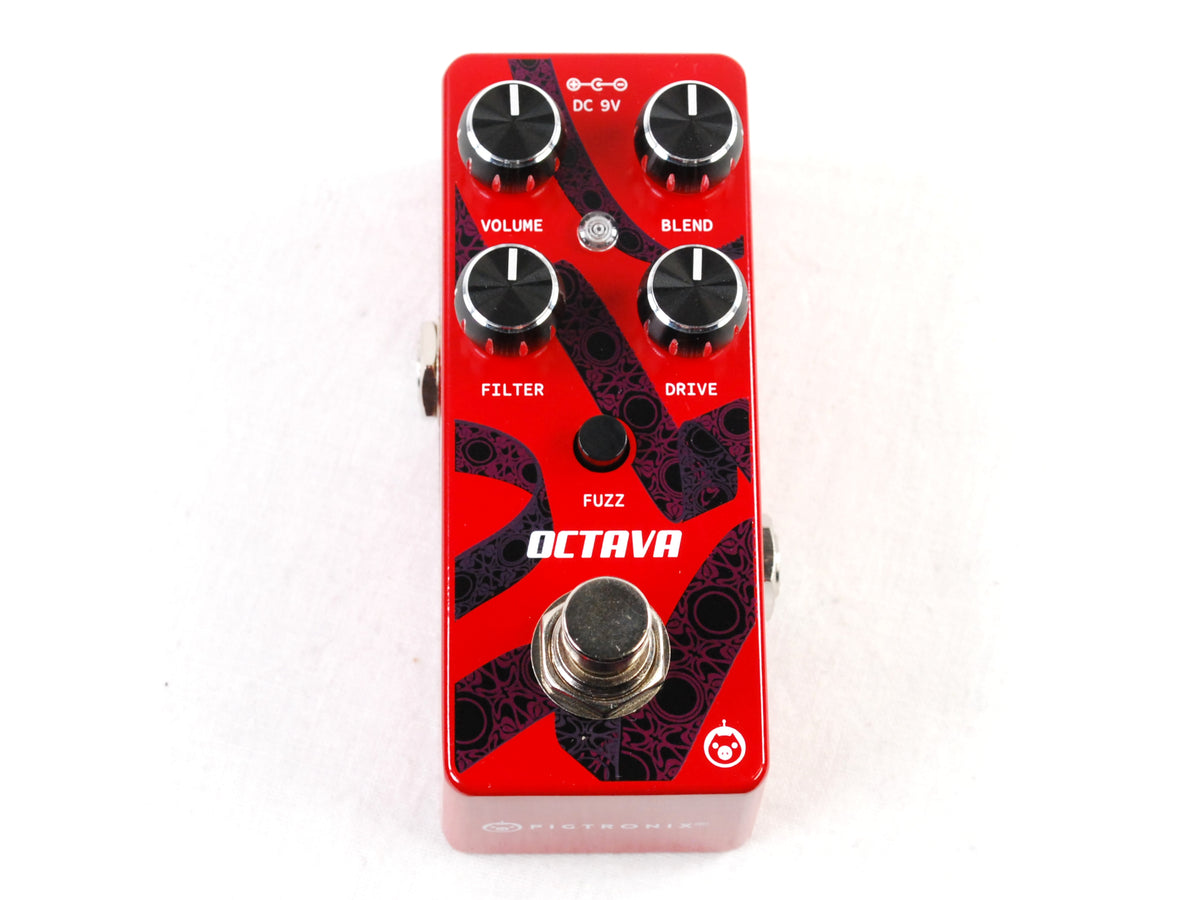 Pigtronix Octava Micro octave fuzz pedal — angled top view with controls