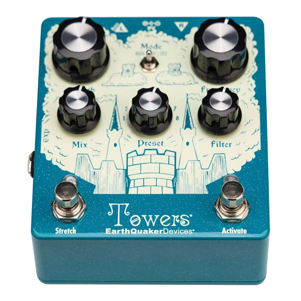 EarthQuaker Devices Towers reverb pedal — angled view