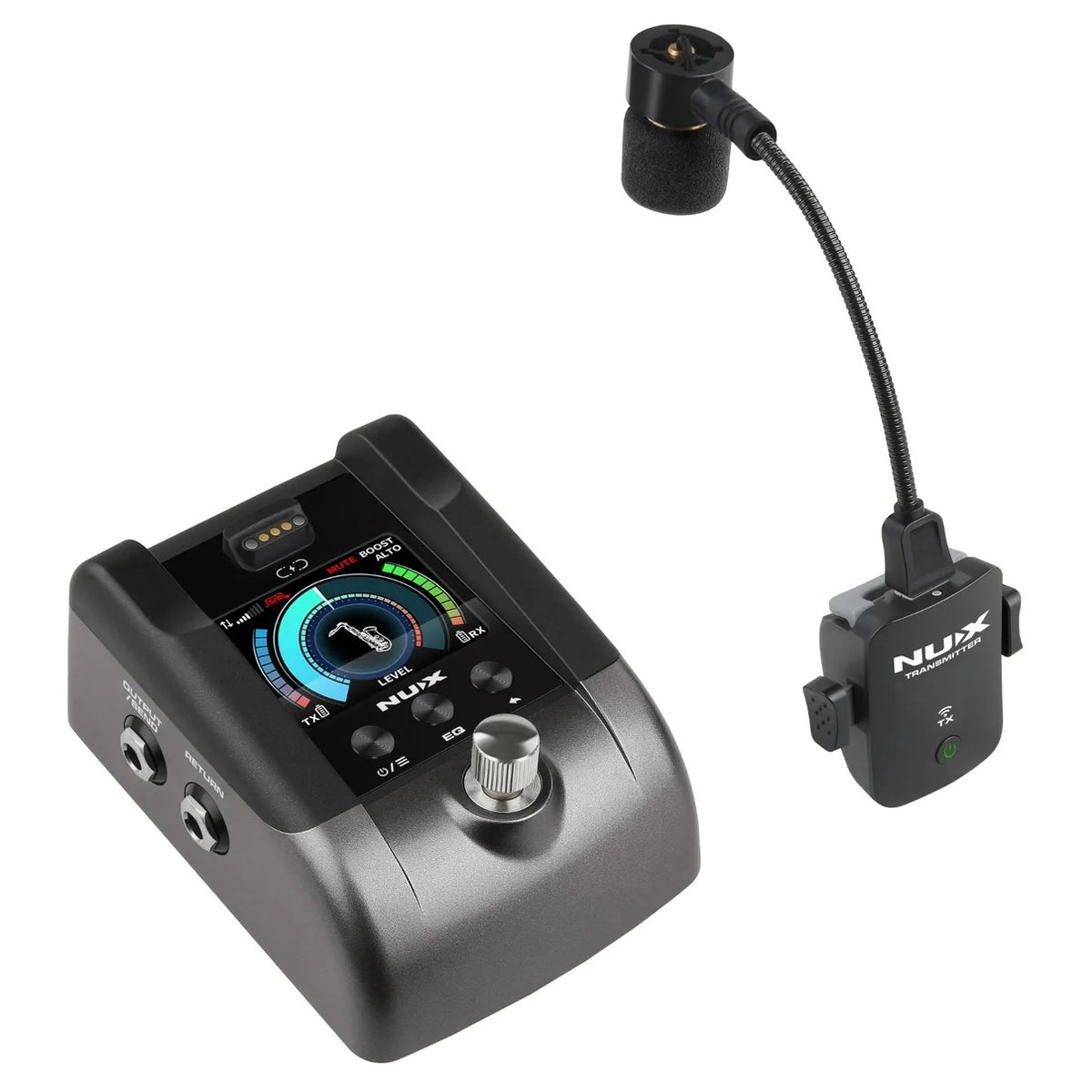 NUX B-6 PRO wireless mic system — receiver and gooseneck transmitter