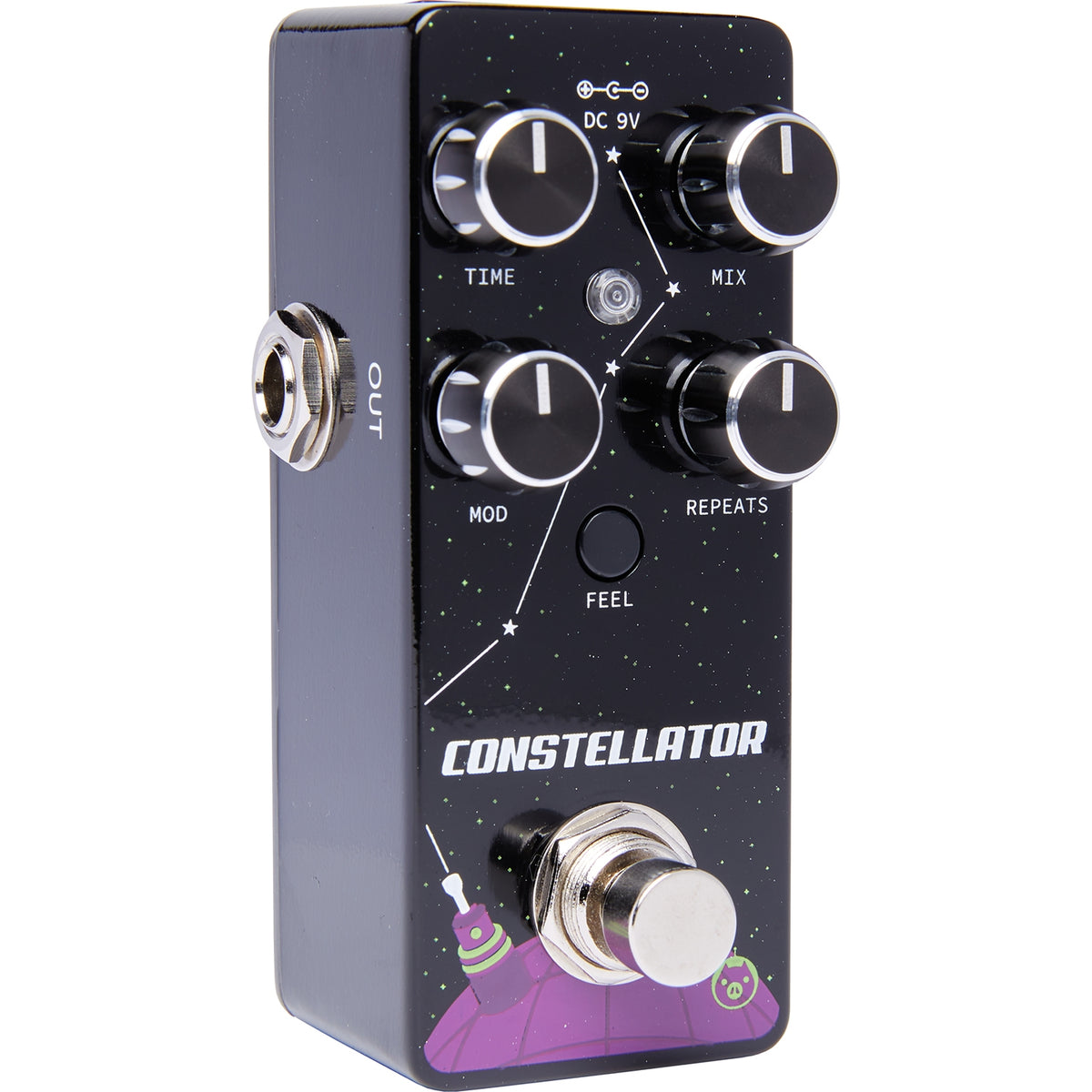 Pigtronix Constellator analog delay pedal — black finish, angled view