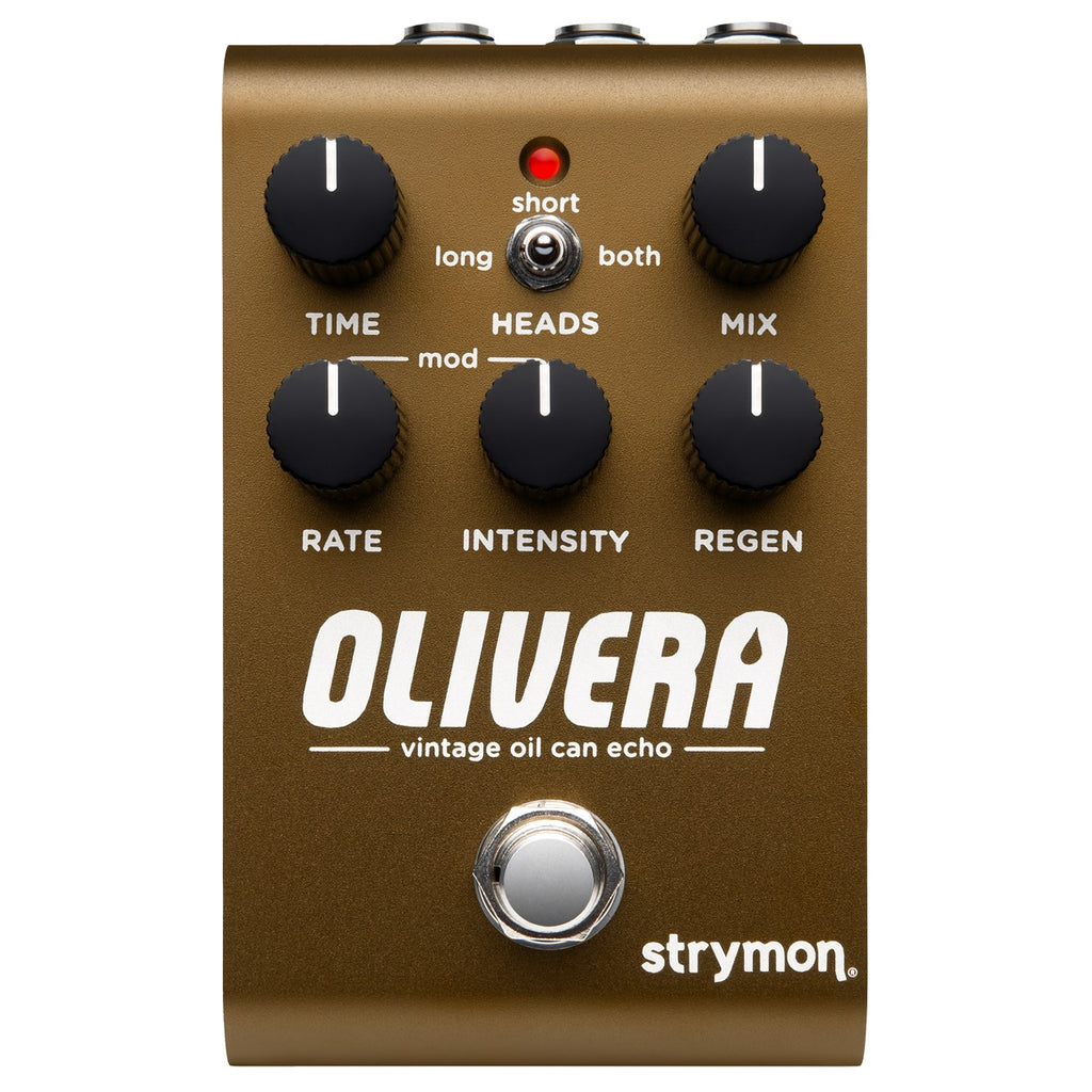 Strymon Olivera oil can echo pedal — brown enclosure, top control panel