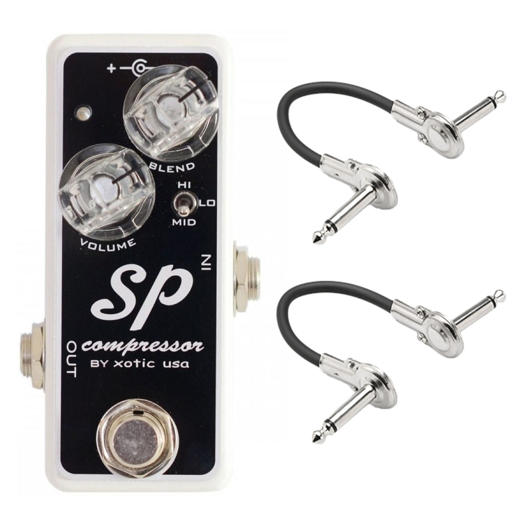 Xotic SP Compressor guitar effects pedal — silver enclosure, front view