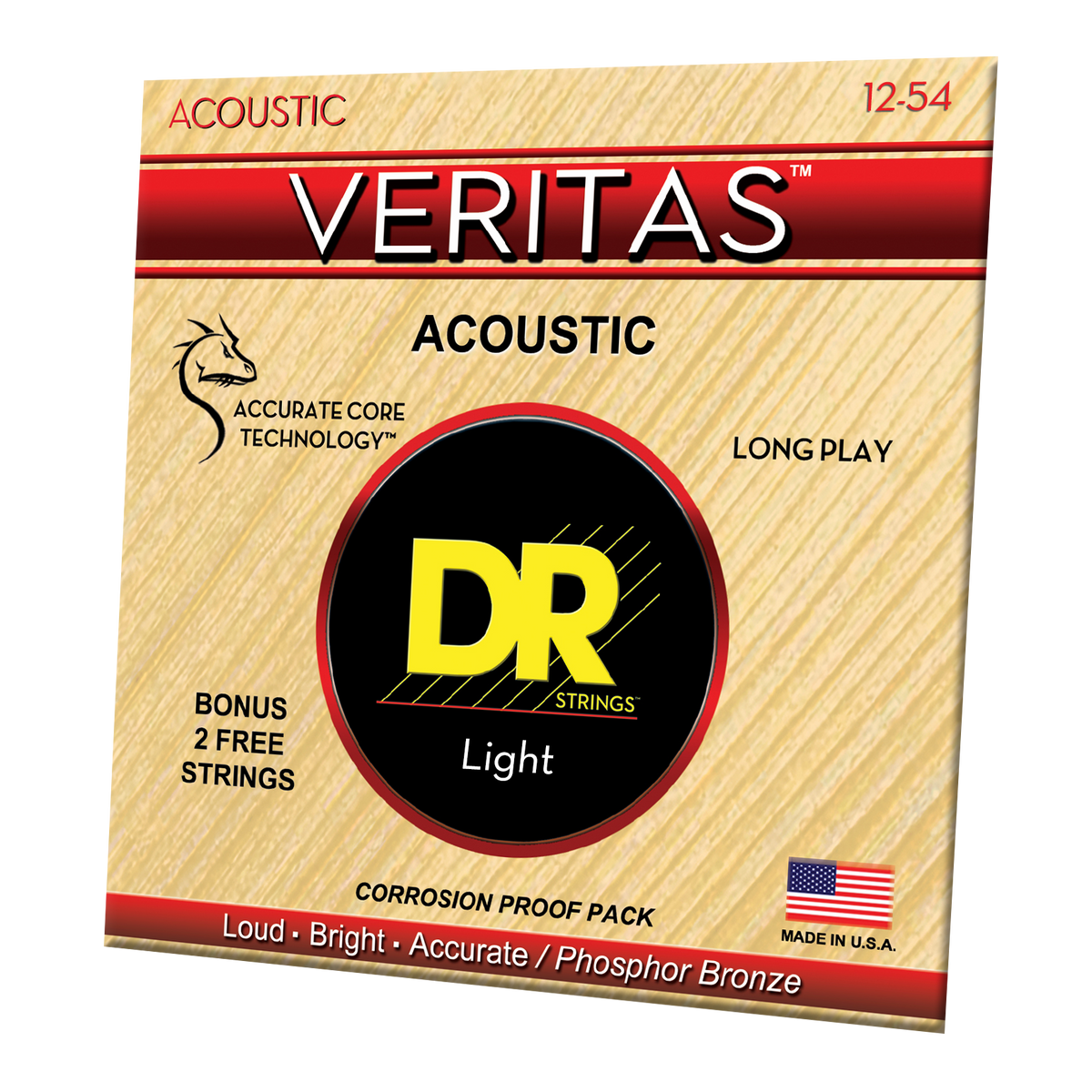 DR Strings Veritas VTA-12 Phosphor Bronze Acoustic Guitar Strings, Light (.012-.054)