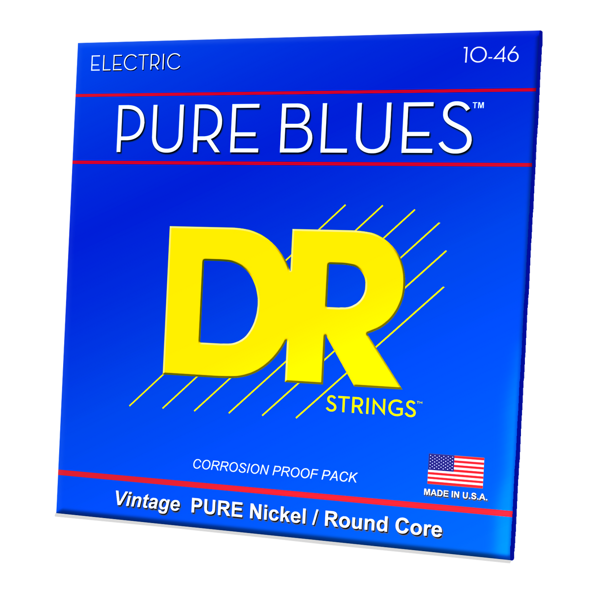 DR Strings Pure Blues PHR-10 Pure Nickel Electric Guitar Strings, Medium (.010-.046)