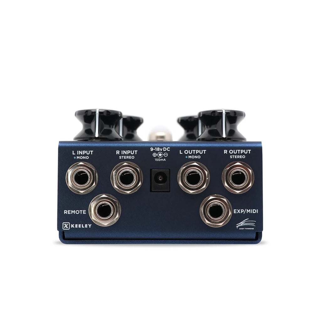 Keeley Nocturne reverb pedal — angled view of footswitches