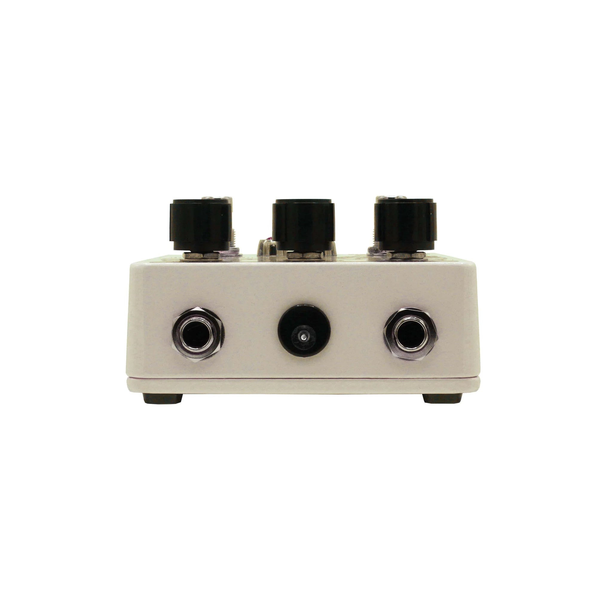 Death by Audio Octave Clang v2 fuzz pedal — side jacks view