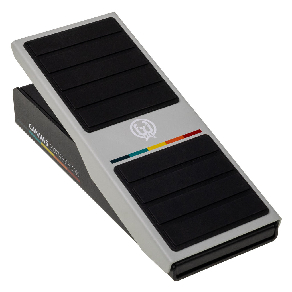 Walrus Audio Canvas Expression pedal — grey enclosure with black treadle pads and Walrus colour stripe