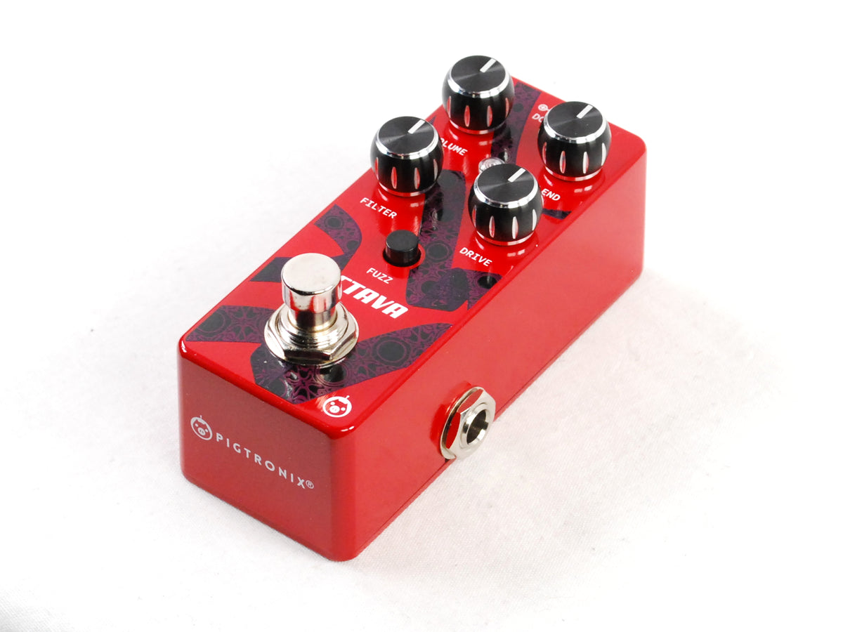 Pigtronix Octava Micro octave fuzz pedal — side jacks view