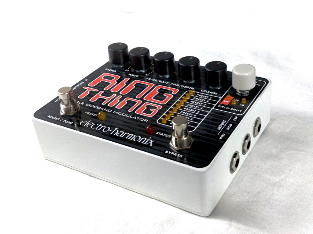 Electro-Harmonix Ring Thing modulator pedal — side jacks view