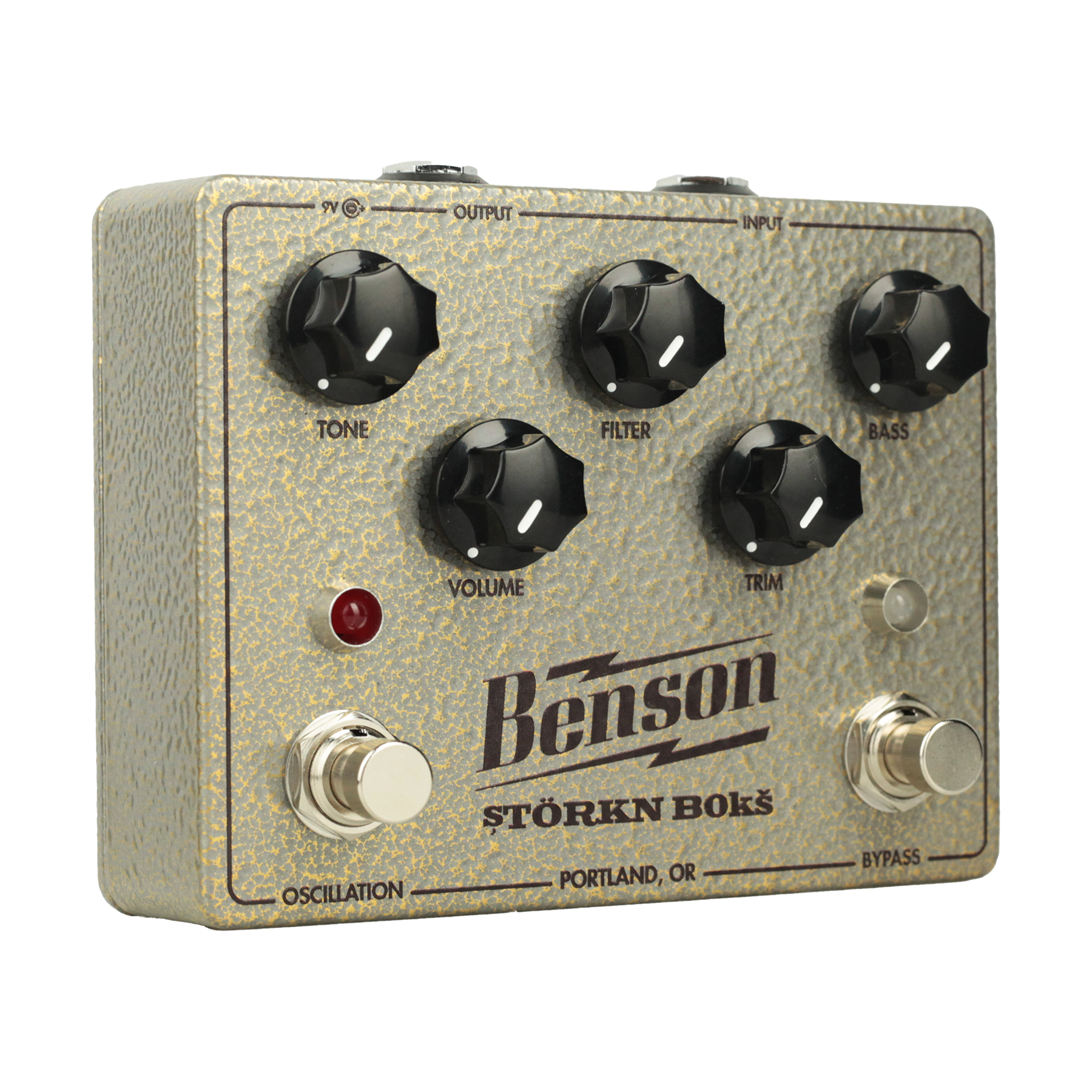 Benson STORKN BOKS fuzz pedal — angled view