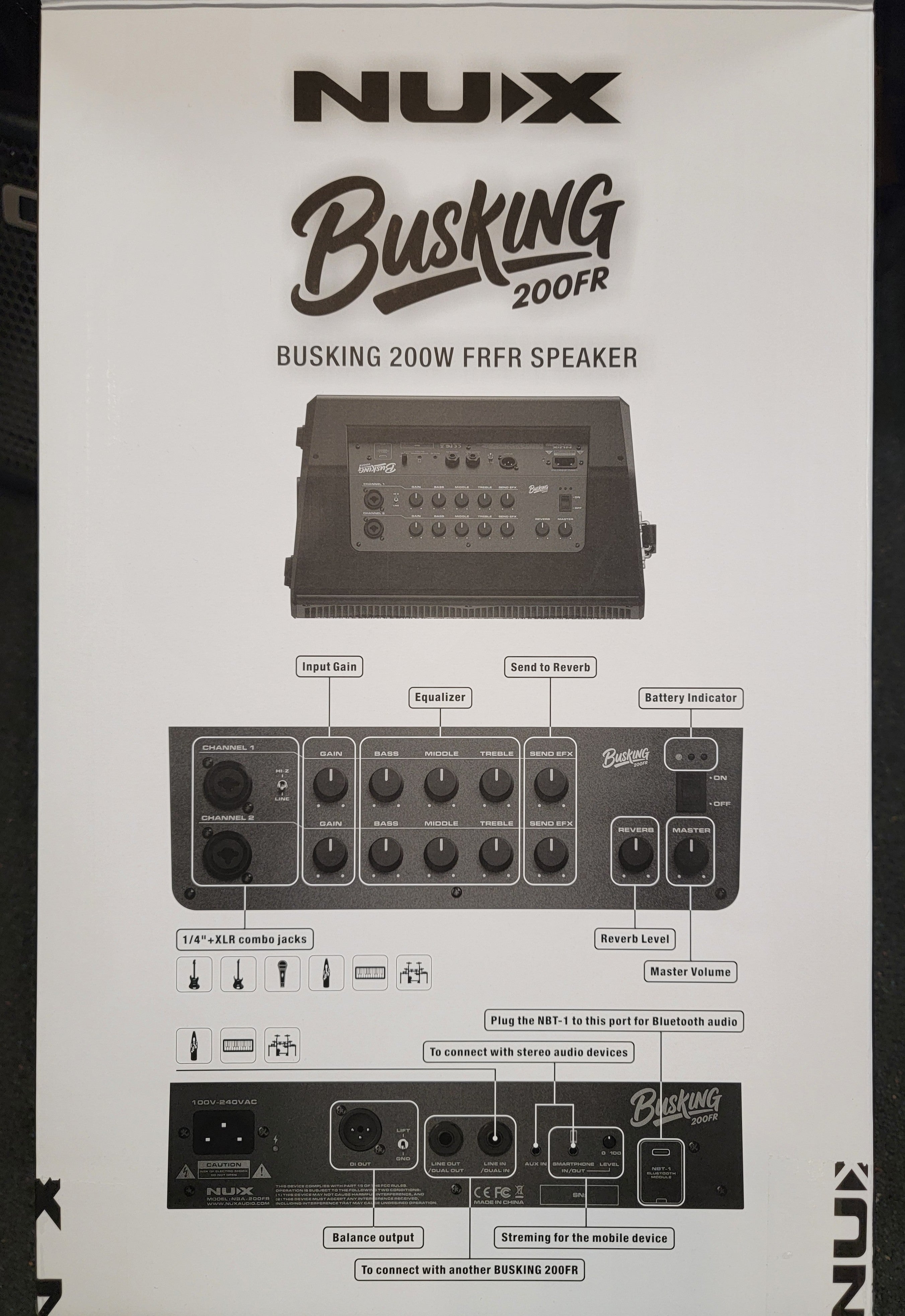 NUX Busking 200FR portable PA speaker — control mixer panel