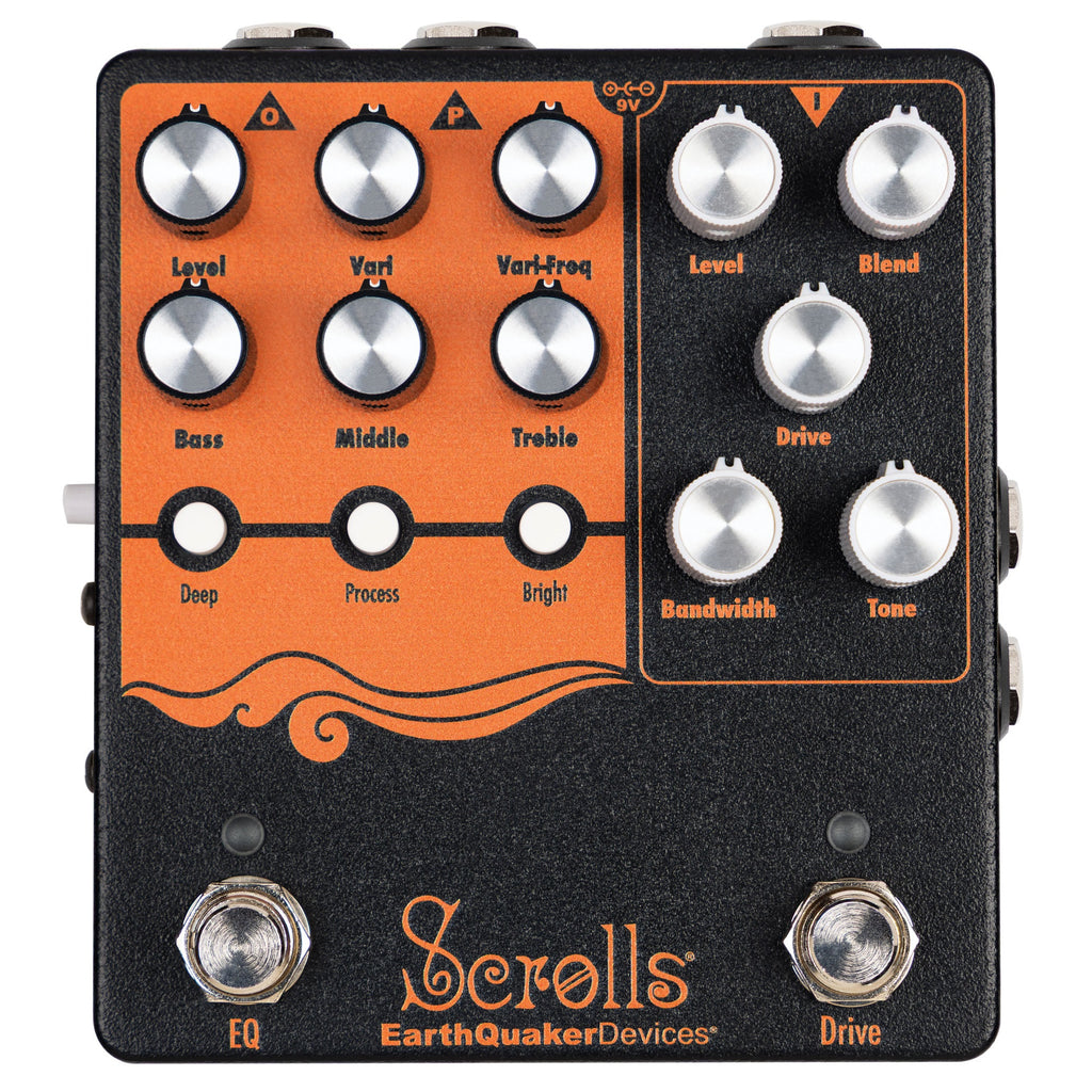 EarthQuaker Devices Scrolls Bass Odyssey bass preamp pedal — top view