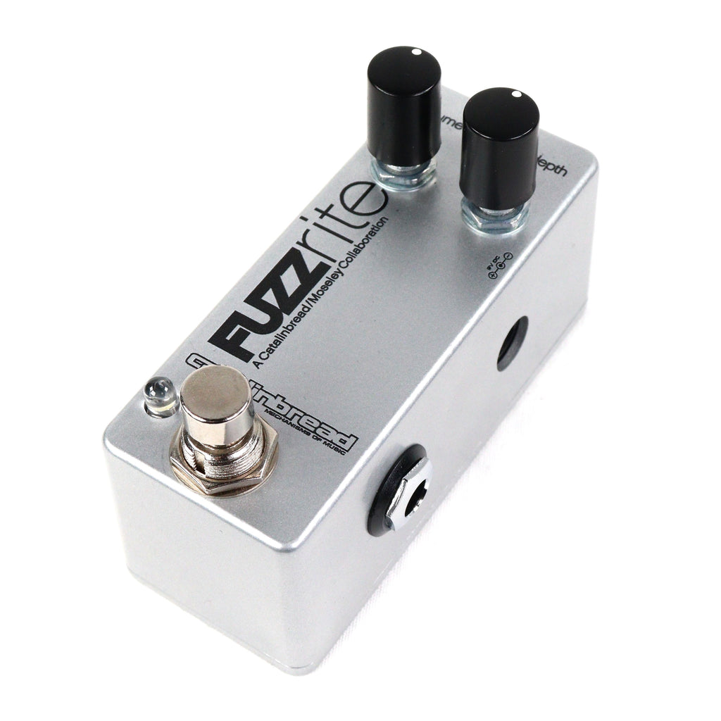 Used Catalinbread Fuzzrite Mini fuzz pedal — angled silver mini pedal