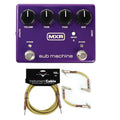 MXR M225 Sub Machine fuzz pedal, purple enclosure, with Fender tweed instrument and patch cables