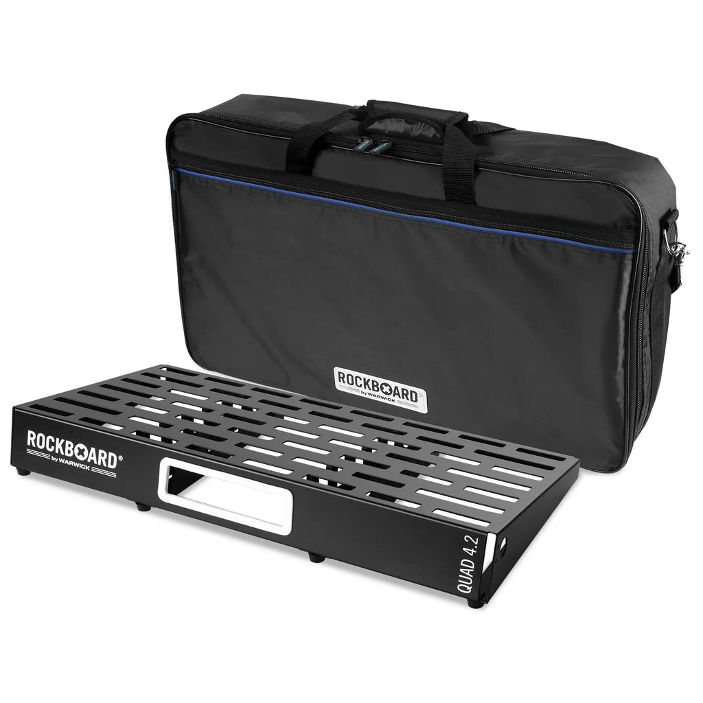 RockBoard Quad 4.2 black pedalboard with black gig bag, main view