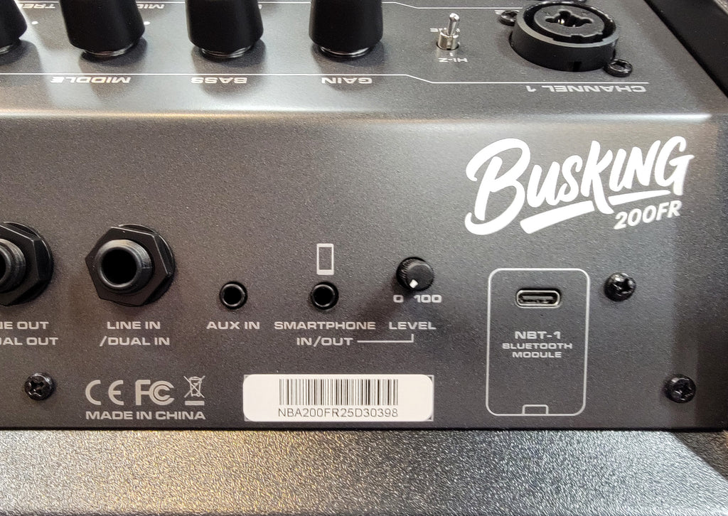 NUX Busking 200FR portable PA speaker — in use, busking setup