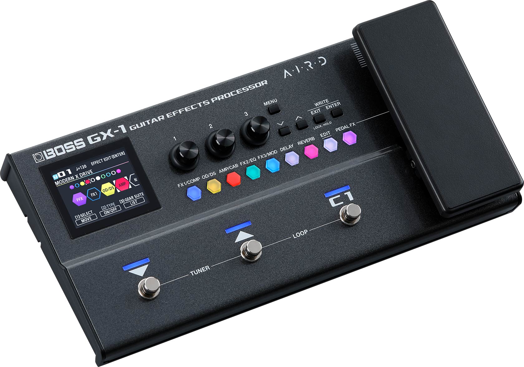 Boss GX-1 guitar multi-effects processor — detail of footswitches and expression pedal