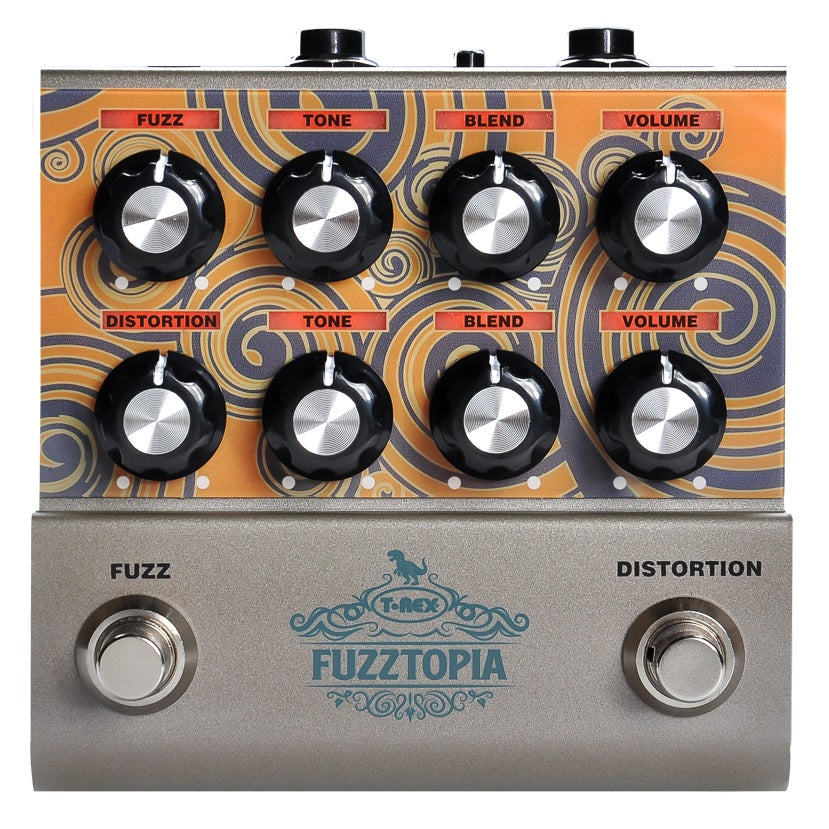 T-Rex FuzzTopia fuzz and distortion pedal — knobs and footswitches detail