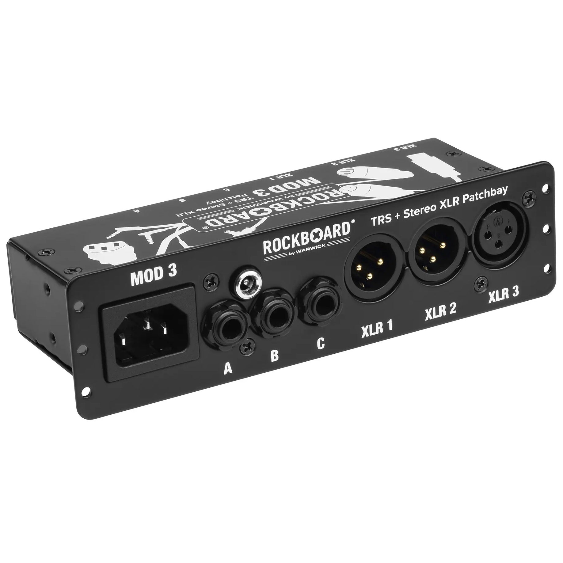 RockBoard MOD 3 V2 black pedalboard patchbay with TRS and stereo XLR jacks