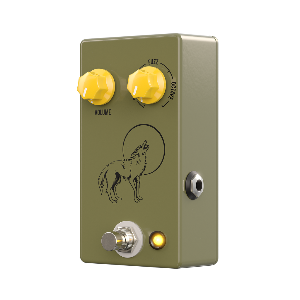 JHS Coyote octave fuzz pedal — angled view of footswitch and jacks