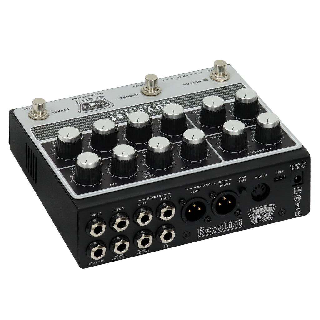 Tone King Royalist tri-tube British preamp pedal — XLR DI and MIDI connections