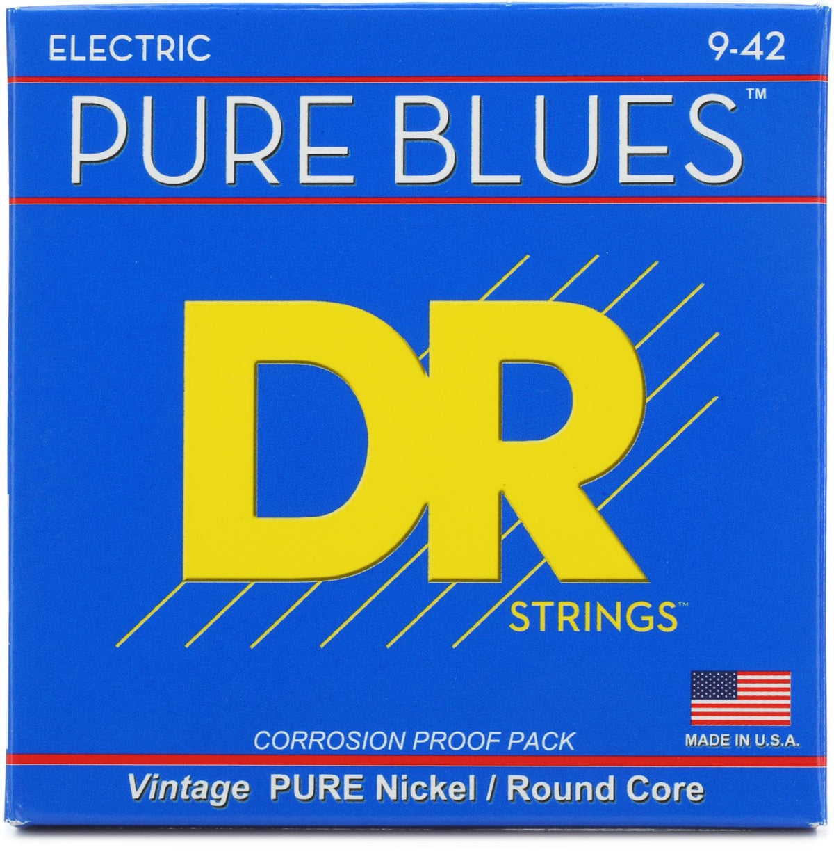 New DR Strings Pure Blues PHR-9 Pure Nickel Electric Guitar Strings, Light (.009-.042)