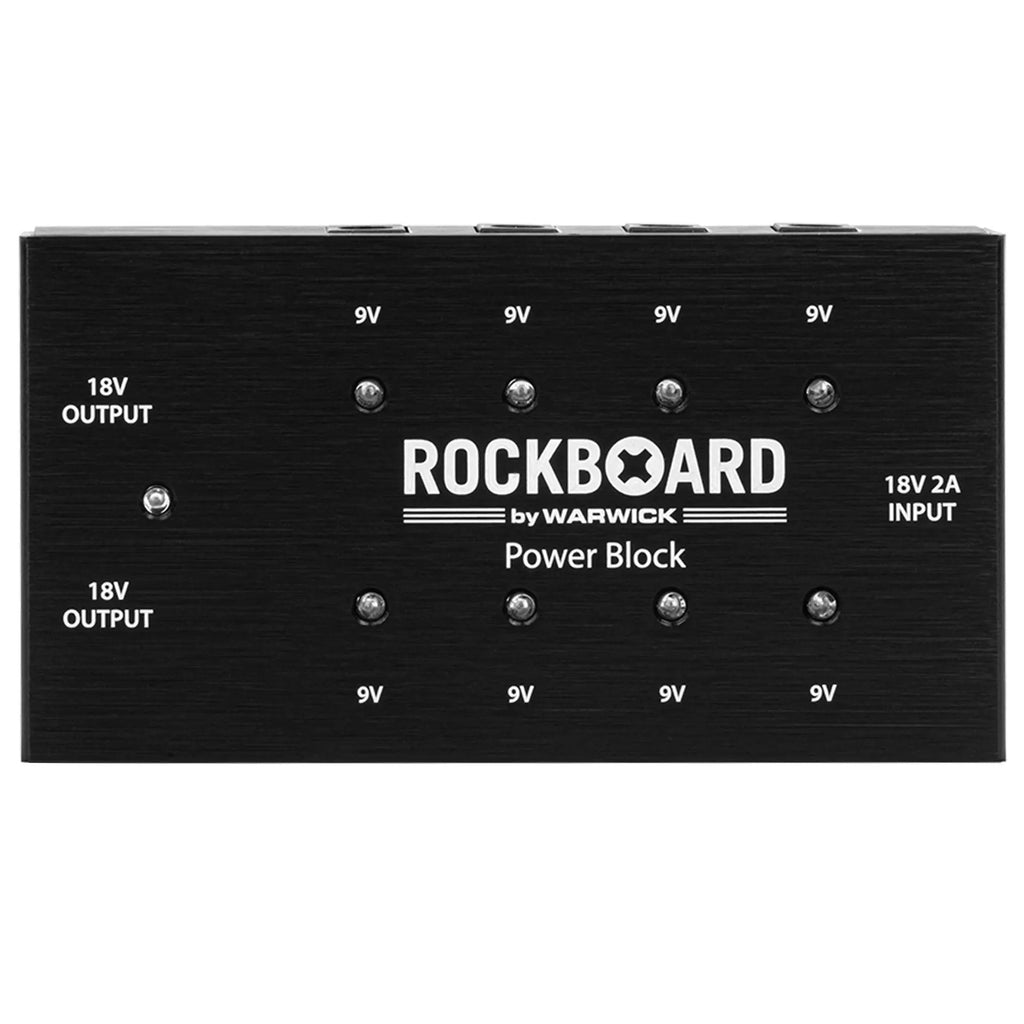 RockBoard Power Block pedal power supply - black top view with outputs