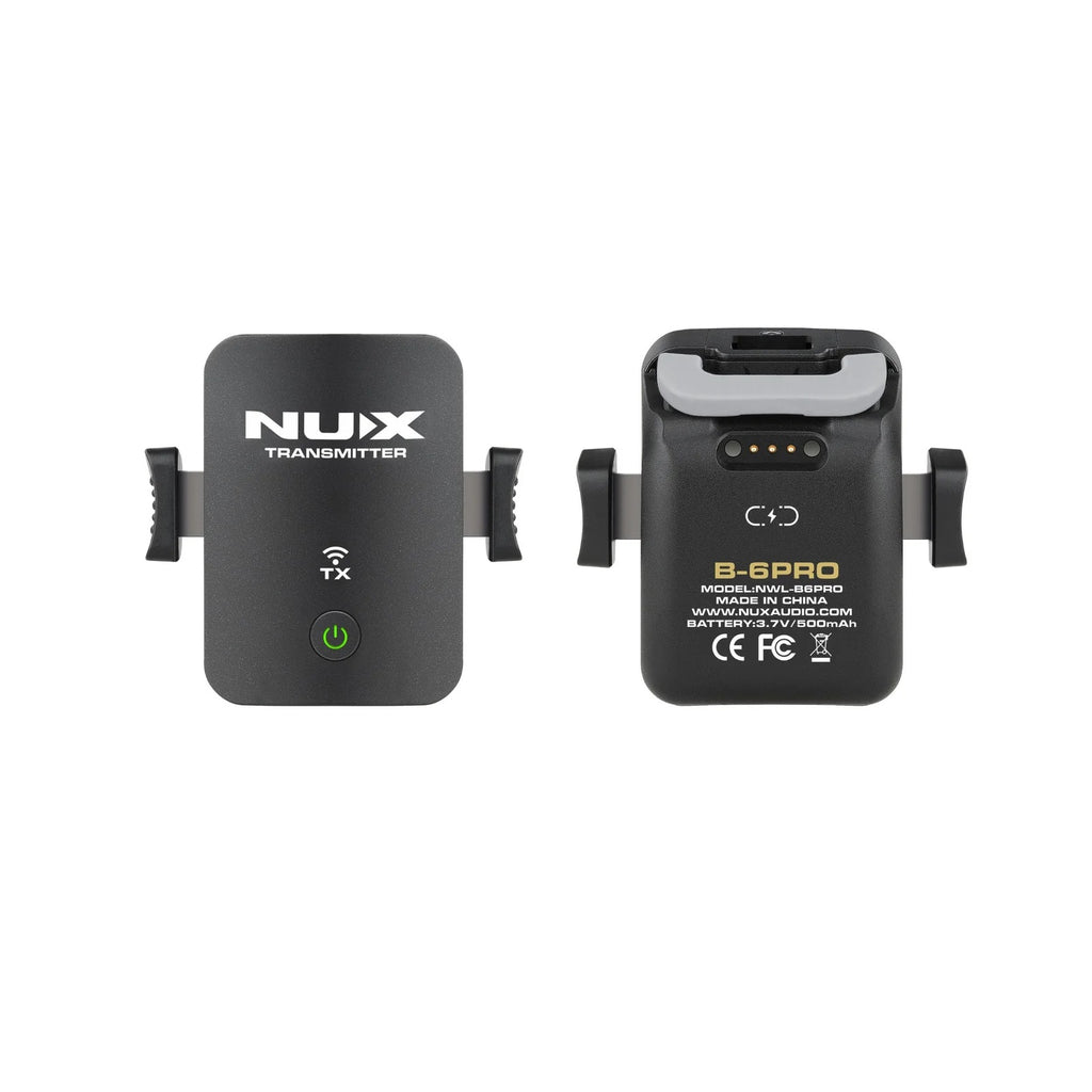 NUX B-6 PRO wireless mic system — receiver jacks and controls