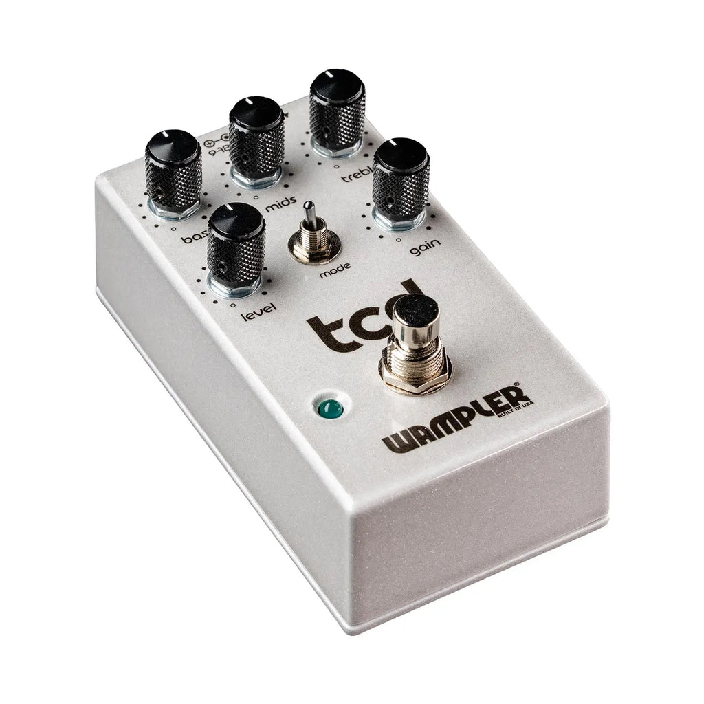 Wampler TCD pedal - side view showing top-mounted input and output jacks