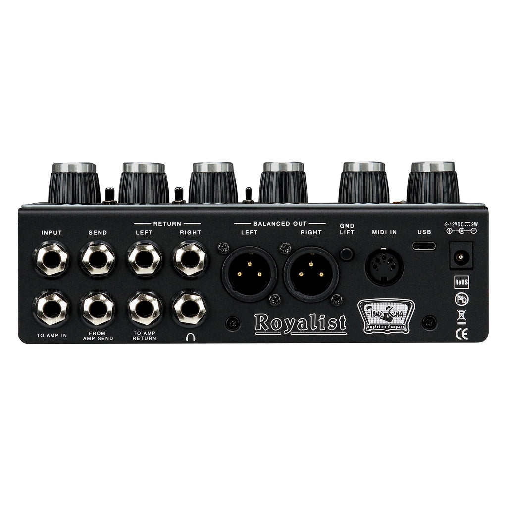 Tone King Royalist tri-tube British preamp pedal — rear panel input/output jacks