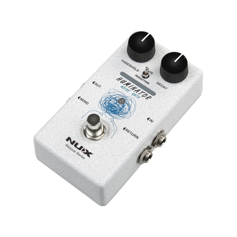 NUX NRN-1 Huminator noise gate guitar pedal — side jacks detail view