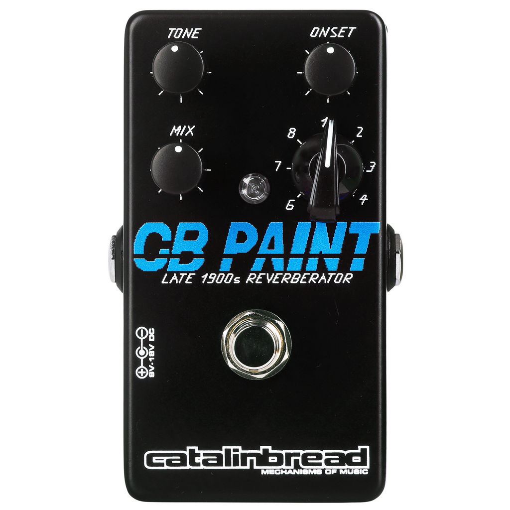 Catalinbread CB Paint reverberator reverb pedal - black enclosure front angle