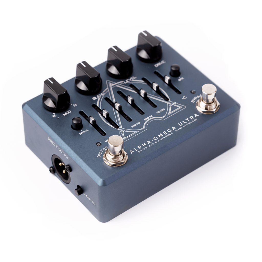Darkglass Alpha Omega Ultra V2 bass preamp — angled side view showing I/O jacks