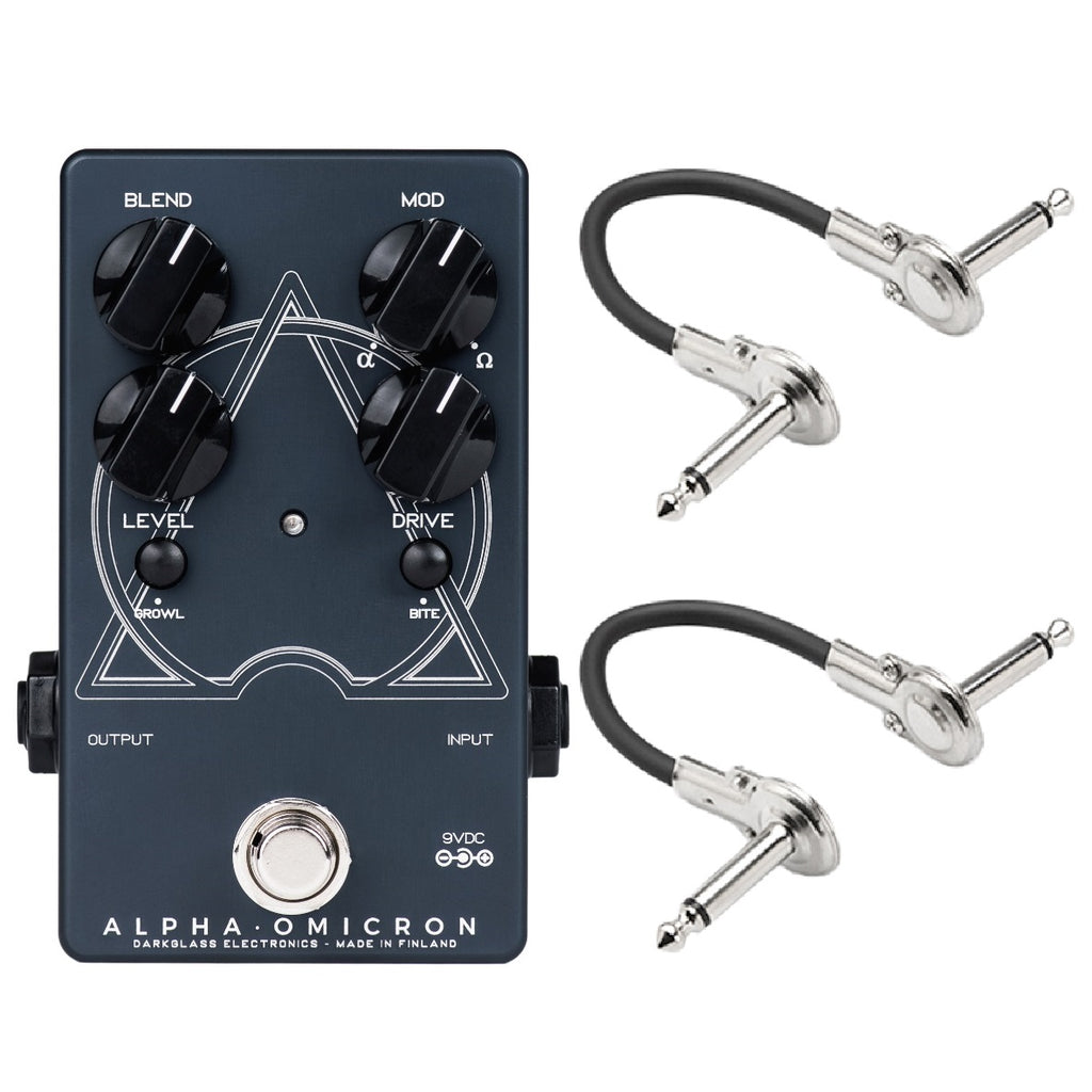 Darkglass Alpha Omicron bass preamp pedal — dark front with patch cables
