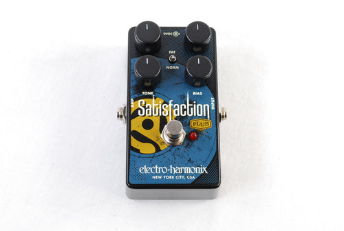 Electro-Harmonix Satisfaction Plus fuzz pedal — black, top view