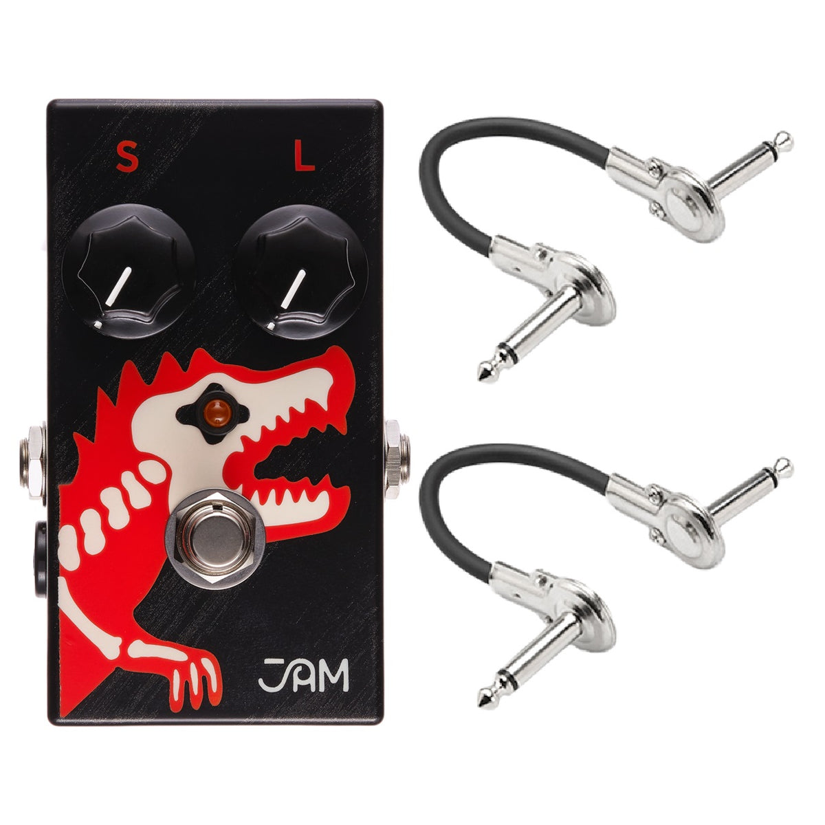JAM Pedals Dyna-ssor Bass compressor pedal — black enclosure with two included patch cables