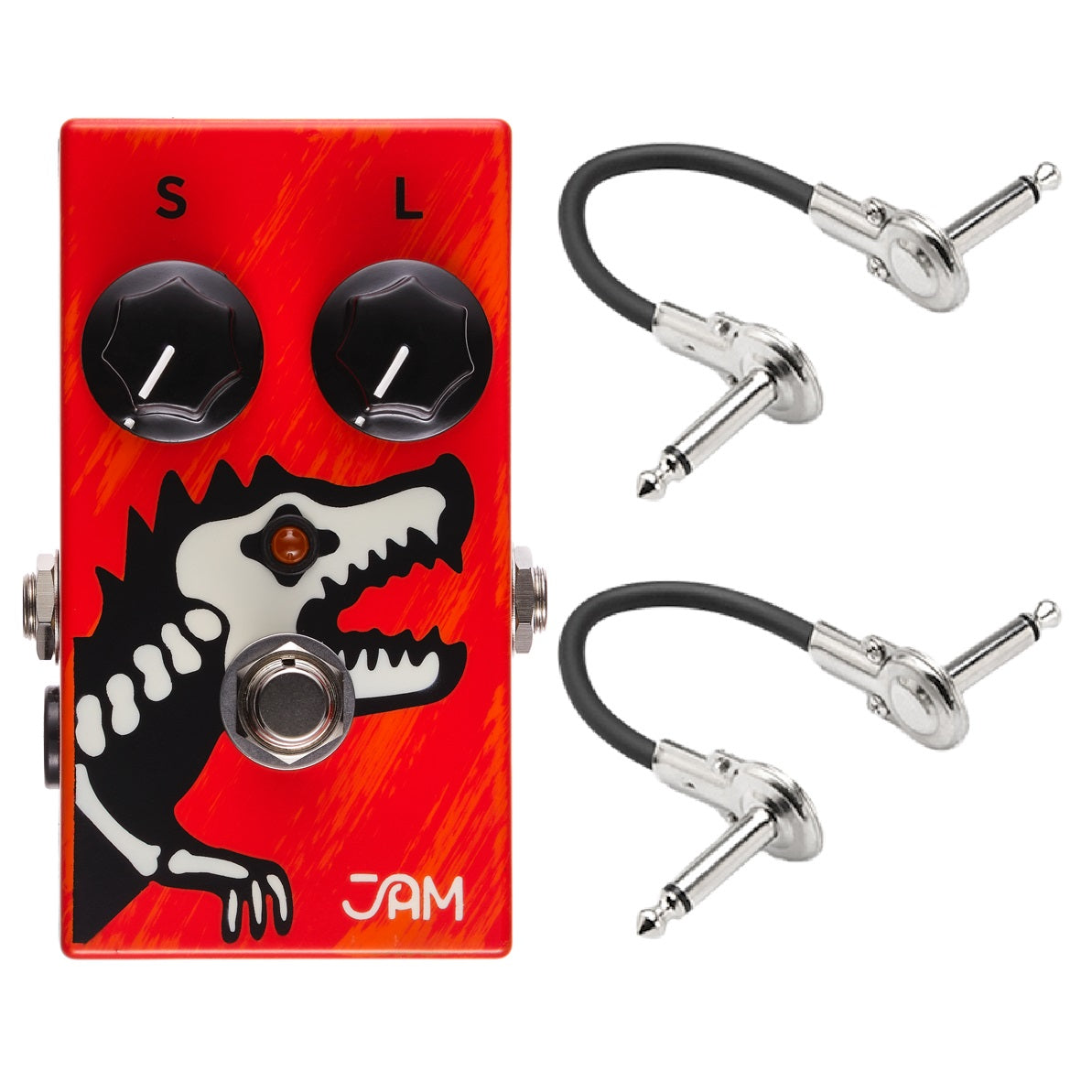 JAM Pedals Dyna-ssor compressor pedal — red enclosure with two included patch cables